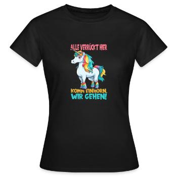 Comic Einhorn Verrückte Regenbogen Mähne - Frauen T-Shirt - Schwarz - Vorne - AI Model Female 172 dark (172cm)