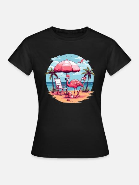 Flamingo am Strand - Frauen T-Shirt - Schwarz