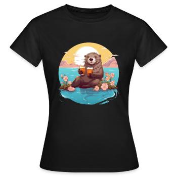 Otter am See - Frauen T-Shirt - Schwarz - Vorne - AI Model Female 172 dark (172cm)