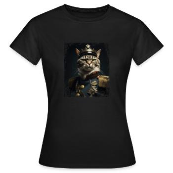 Katze mit Krone und Uniform - Frauen T-Shirt - Schwarz - Vorne - AI Model Female 172 dark (172cm)