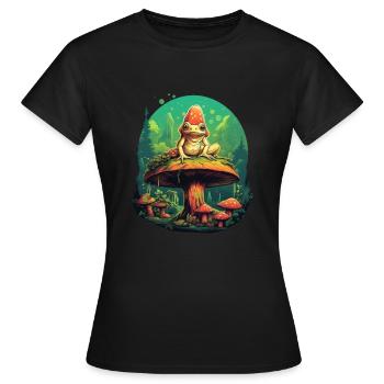 Magischer Frosch im Wald Psycedelic Cottagecore - Frauen T-Shirt - Schwarz - Vorne - AI Model Female 172 dark (172cm)