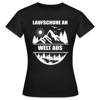 Laufschuhe an Welt aus - Frauen T-Shirt - Schwarz - Vorne - AI Model Female 172 dark (172cm)