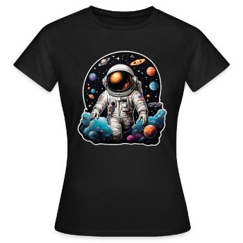 Astronaute sur la route dans l’espace avec des planètes - T-shirt Femme - noir - Devant - AI Model Female 172 dark (172cm)