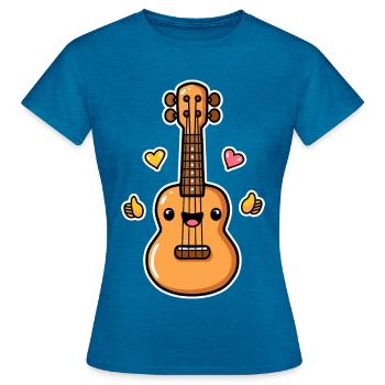 Ukulele Cartoon-Stil - Frauen T-Shirt - Antikblaues Saphir meliert - Vorne - AI Model Female 172 dark (172cm)