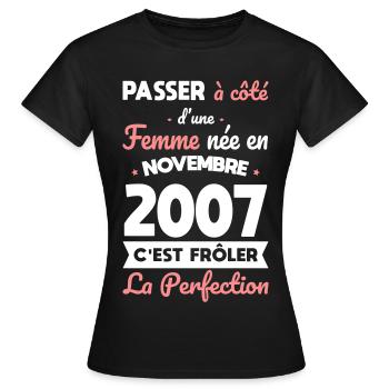 18th birthday - born in November 2007 - Women's T-Shirt - black - Front - AI Model Female 172 dark (172cm)