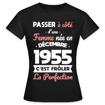 70th birthday - Born in December 1955 - Women's T-Shirt - black - Front - AI Model Female 172 dark (172cm)