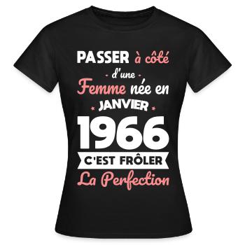 60th birthday - Born in January 1966 - Women's T-Shirt - black - Front - AI Model Female 172 dark (172cm)