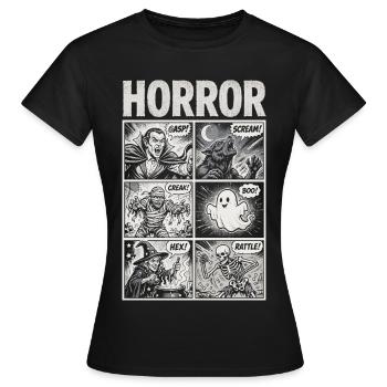 Bande dessinée d’horreur avec des monstres classiques - T-shirt Femme - noir - Devant - AI Model Female 172 dark (172cm)