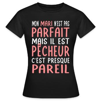 Mein Mann ist nicht perfekt, aber er ist Fischer - Frauen T-Shirt - Schwarz - Vorne - AI Model Female 172 dark (172cm)