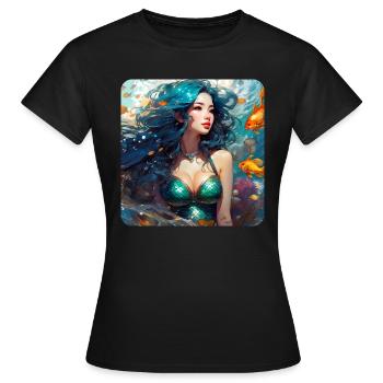 Niedliche Meerjungfrau mit Fischen - Frauen T-Shirt - Schwarz - Vorne - AI Model Female 172 dark (172cm)