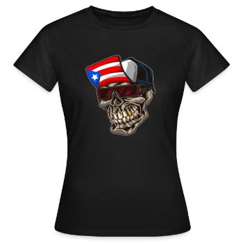 Cooler Puerto Rico Totenkopf mit Kappe und Flagge - Frauen T-Shirt - Schwarz - Vorne - AI Model Female 172 dark (172cm)