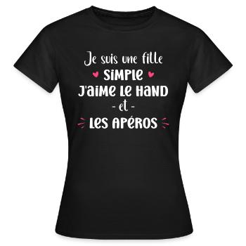 Fille simple j'aime le hand et les apéros - T-shirt Femme - noir - Devant - AI Model Female 172 dark (172cm)