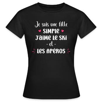 Fille simple j'aime le Ski et les apéros - T-shirt Femme - noir - Devant - AI Model Female 172 dark (172cm)