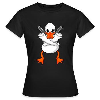 Ente mit Pistole - Frauen T-Shirt - Schwarz - Vorne - AI Model Female 172 dark (172cm)