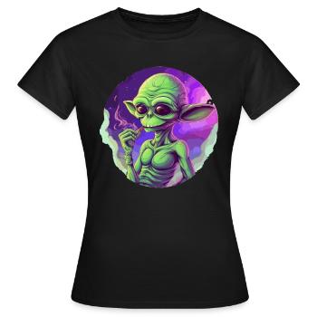 Cooler Alien mit Joint - Frauen T-Shirt - Schwarz - Vorne - AI Model Female 172 dark (172cm)