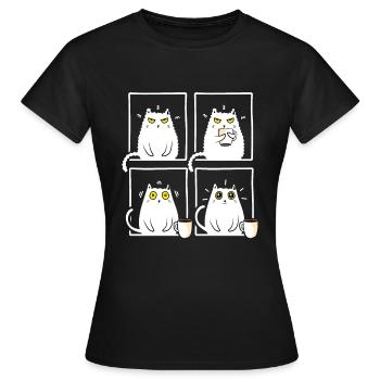 Kaffee liebende mürrische schläfrige Katze - Frauen T-Shirt - Schwarz - Vorne - AI Model Female 172 dark (172cm)