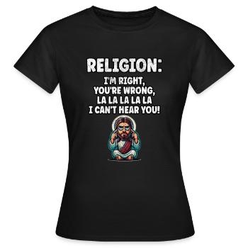 Drôle Anti Religion Athée Agnostique - T-shirt Femme - noir - Devant - AI Model Female 172 dark (172cm)