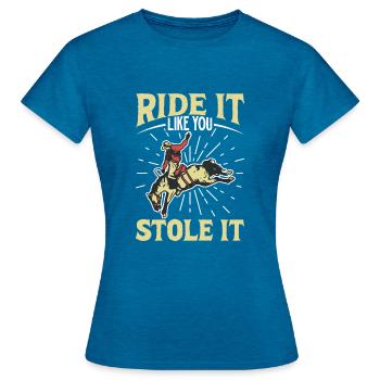 Cowboy Barn Bull Rider Rodéo Country Western - T-shirt Femme - bleu saphir antique chiné - Devant - AI Model Female 172 dark (172cm)