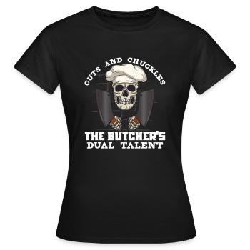 Fleischschneider Metzger Horror Skelett Gore - Frauen T-Shirt - Schwarz - Vorne - AI Model Female 172 dark (172cm)