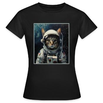 Chat, Voyage Dans L’espace, Fusée, Astronaute, Espace - T-shirt Femme - noir - Devant - AI Model Female 172 dark (172cm)