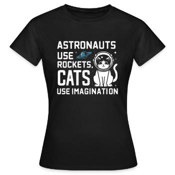 Chat, Astronaute, Astronomie, Système Solaire Externe - T-shirt Femme - noir - Devant - AI Model Female 172 dark (172cm)