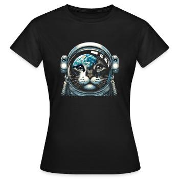 Chat, Astronaute, Astronomie, Système Solaire Externe - T-shirt Femme - noir - Devant - AI Model Female 172 dark (172cm)