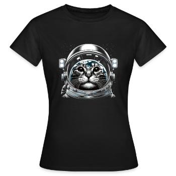 Chat, Astronaute, Astronomie, Système Solaire Externe - T-shirt Femme - noir - Devant - AI Model Female 172 dark (172cm)