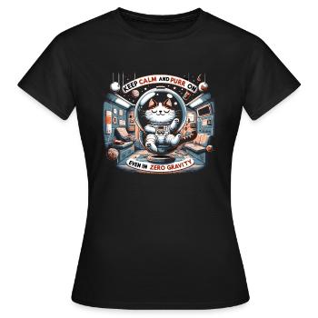 Chat, Astronaute, Astronomie, Système Solaire Externe - T-shirt Femme - noir - Devant - AI Model Female 172 dark (172cm)