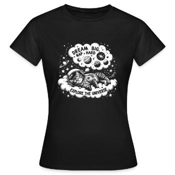 Chat, Astronaute, Astronomie, Système Solaire Externe - T-shirt Femme - noir - Devant - AI Model Female 172 dark (172cm)