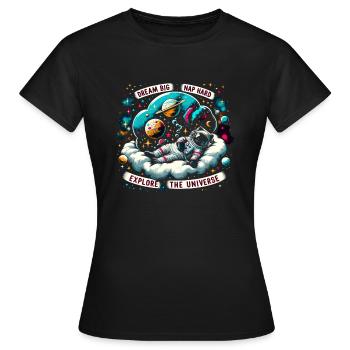 Chat, Astronaute, Astronomie, Système Solaire Externe - T-shirt Femme - noir - Devant - AI Model Female 172 dark (172cm)