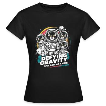 Chat, Astronaute, Astronomie, Système Solaire Externe - T-shirt Femme - noir - Devant - AI Model Female 172 dark (172cm)
