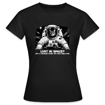 Chat, Astronaute, Astronomie, Système Solaire Externe - T-shirt Femme - noir - Devant - AI Model Female 172 dark (172cm)
