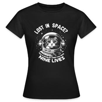 Chat, Astronaute, Astronomie, Système Solaire Externe - T-shirt Femme - noir - Devant - AI Model Female 172 dark (172cm)