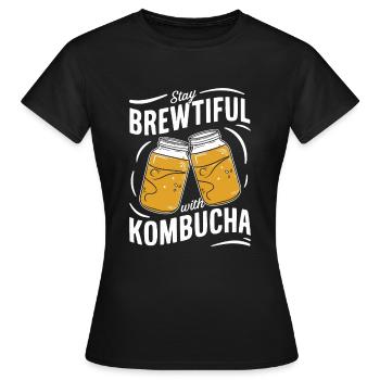 Benefits of Kombucha for Brewer Maker Tea Lover - Women's T-Shirt - black - Front - AI Model Female 172 dark (172cm)