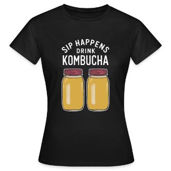 Benefits of Kombucha for Brewer Maker Tea Lover - Women's T-Shirt - black - Front - AI Model Female 172 dark (172cm)