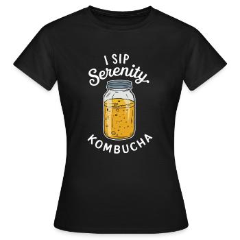 Benefits of Kombucha for Brewer Maker Tea Lover - Women's T-Shirt - black - Front - AI Model Female 172 dark (172cm)