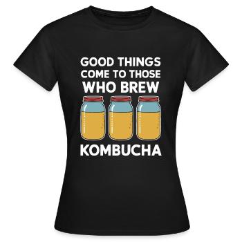 Benefits of Kombucha for Brewer Maker Tea Lover - Women's T-Shirt - black - Front - AI Model Female 172 dark (172cm)