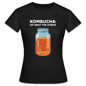 Benefits of Kombucha for Brewer Maker Tea Lover - Women's T-Shirt - black - Front - AI Model Female 172 dark (172cm)
