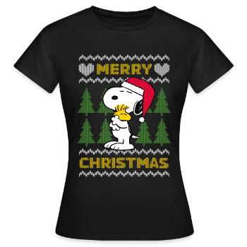 Peanuts Snoopy Weihnachten Ugly Christmas - Frauen T-Shirt - Schwarz - Vorne - AI Model Female 172 dark (172cm)