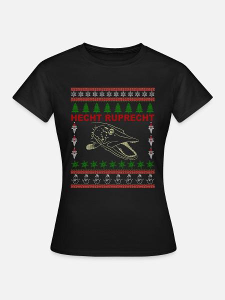 Hecht Ruprecht - Angler Geschenk, Ugly Christmas - Frauen T-Shirt - Schwarz