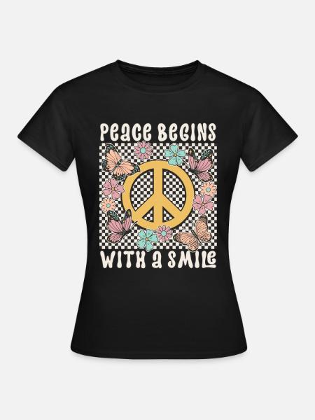 Peace Zeichen Frieden Vintage Retro 70s Statement - Frauen T-Shirt - Schwarz