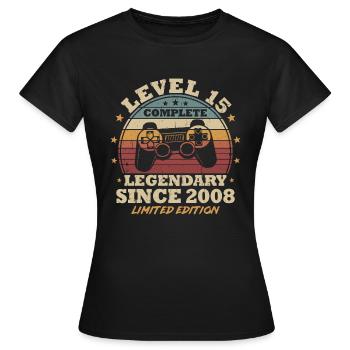 Level 15 Unlocked 15 Years Birthday Gamer - Women's T-Shirt - black - Front - AI Model Female 172 dark (172cm)
