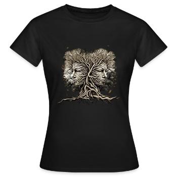 Visages d’arbres avec des feuilles soufflant fraîchement amoureux de la nature - T-shirt Femme - noir - Devant - AI Model Female 172 dark (172cm)