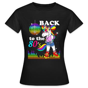 Einhorn Roller Vintage Disco Musik 80er Jahre - Frauen T-Shirt - Schwarz - Vorne - AI Model Female 172 dark (172cm)