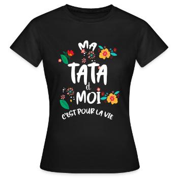 My Auntie And I Are For Life Flowers And Love - Women's T-Shirt - black - Front - AI Model Female 172 dark (172cm)