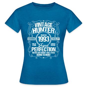 1993 Chasse au chien chasseur de sanglier 1993 Année de naissance - T-shirt Femme - bleu saphir antique chiné - Devant - AI Model Female 172 dark (172cm)