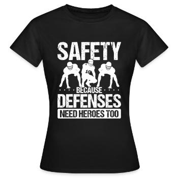 Safeties Joueur Homme à Homme Zone de Couverture Défense - T-shirt Femme - noir - Devant - AI Model Female 172 dark (172cm)
