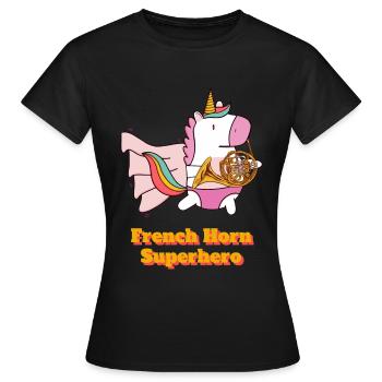 Unicorn French Horn Superhero - Women's T-Shirt - black - Front - AI Model Female 172 dark (172cm)