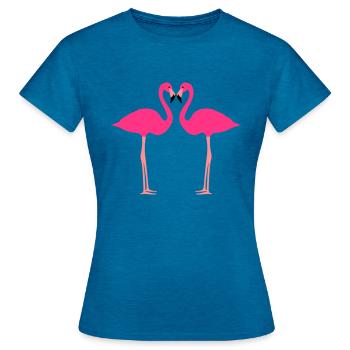 Flamingos, Flamingo Herz - Frauen T-Shirt - Antikblaues Saphir meliert - Vorne - AI Model Female 172 dark (172cm)