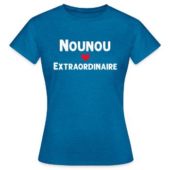 Nounou Extra - T-shirt Femme - bleu saphir antique chiné - Devant - AI Model Female 172 dark (172cm)